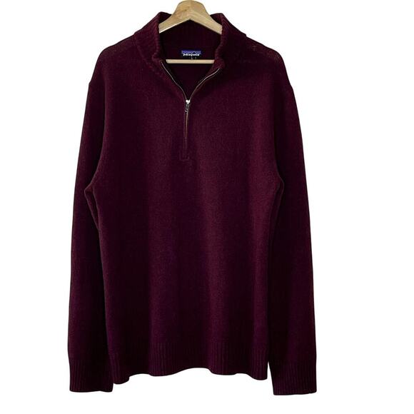 PATAGONIA ‎ HALF ZIP HIGH NECK  WOOL BLEND  MEN'S SWEATER MAROON  SIZE L - Picture 1 of 8